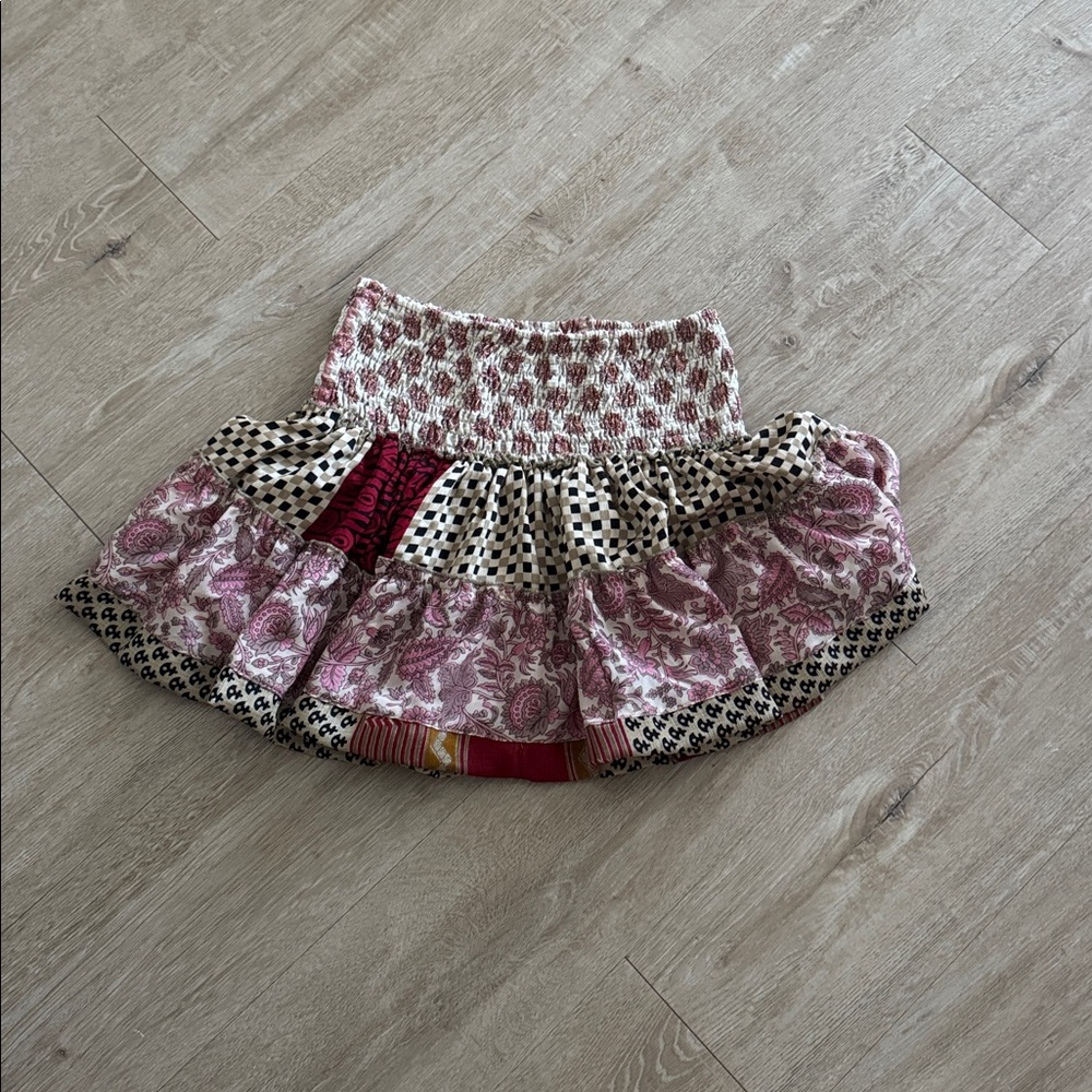 Bohemian Patchwork Skirt with Smocked Waist